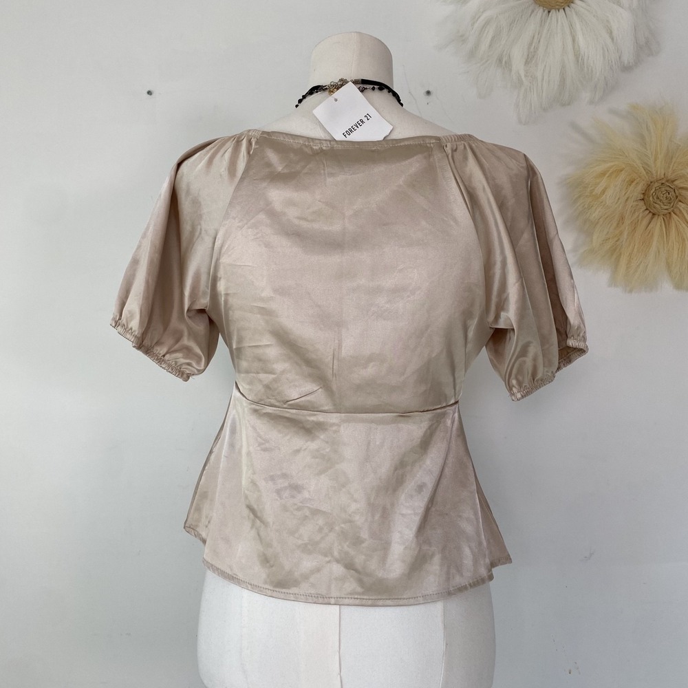 Forever 21 Women Satin Y2K Coquette Tie Front Top Size S Babydoll Fairy Feminine - Picture 6 of 12